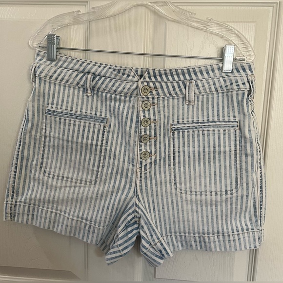 Anthropologie pilcro high waisted blue and white washed striped shorts size 30 - Picture 1 of 4
